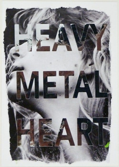 HEAVY METAL HEART Mirror foil & collage  on Postcard 6 x 4 in (15.24 x 10.16 cm) 2015 