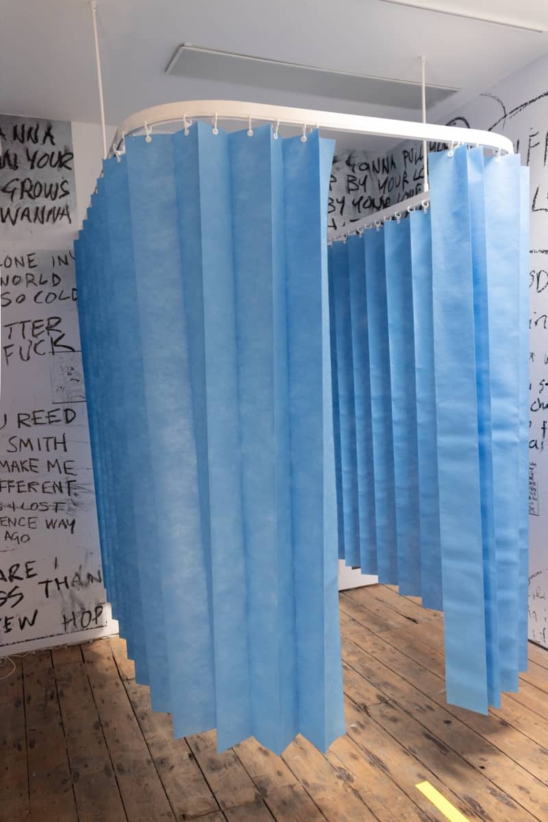 An art installation invoiving a hospital curtain by Stuart Semple